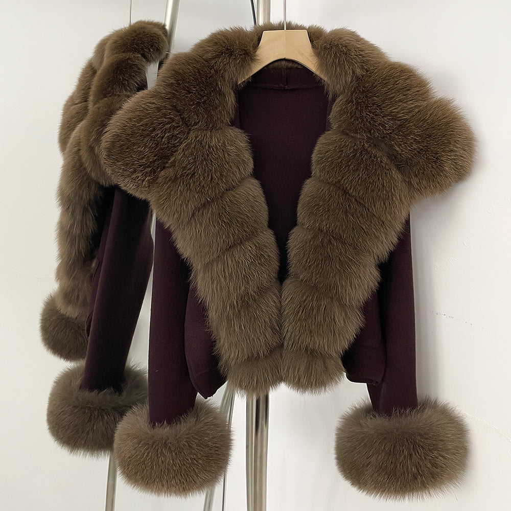 OFTBUY New Autumn Winter Knit Clothing Female Women's Short Cardigan with Big Real Fox Fur Collar Natural Fur Warm Sweater Lady
