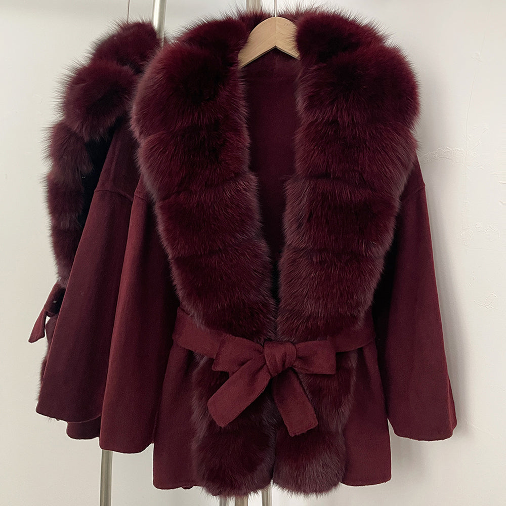 OFTBUY New Autumn Winter Top Clothes Women Luxury Natural Fox Fur Woolen Jacket Female Thick Warm Real Fur Cashmere Wool Coat