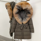 OFTBUY New Winter Genuine Fox Fur Hooded Puffer Coat Women Women's White Duck Down Jacket Outerwear Female Fashion Parkas