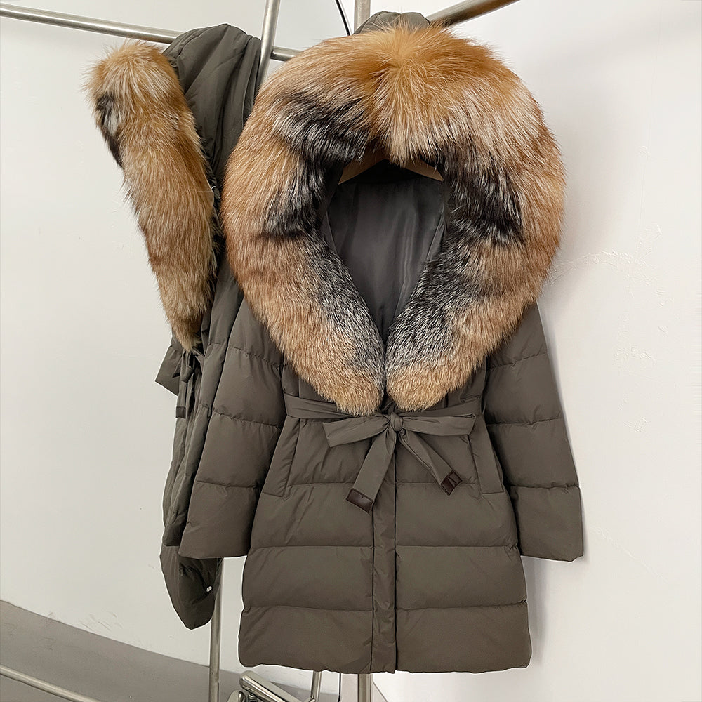 OFTBUY New Winter Genuine Fox Fur Hooded Puffer Coat Women Women's White Duck Down Jacket Outerwear Female Fashion Parkas