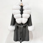 OFTBUY New Autumn Winter Top Clothes Women Belt Natural Fur Wool Coat Female Fashion Warm Woolen Jacket with Real Fox Fur Collar