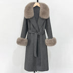 OFTBUY Fashion Warm Top Clothing Women Real Fur Wool Coat Female New Autumn Winter Wool Jacket with Natural Fur Collar and Cuffs