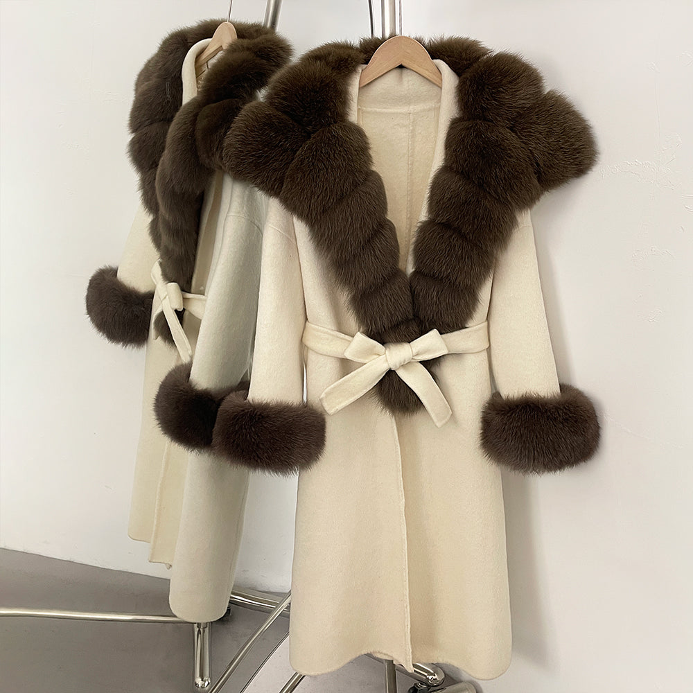 OFTBUY New Autumn Winter Warm Woolen Clothes Women Long Sleeves Cashmere Woolen Jacket Luxury Real Fox Fur 100% Wool Coat Female