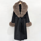 OFTBUY New Women's Double-Faced Wool Coat with Large Real Fox Fur Belted Warm Winter Luxury Fashion Outerwear Woolen Jacket Lady