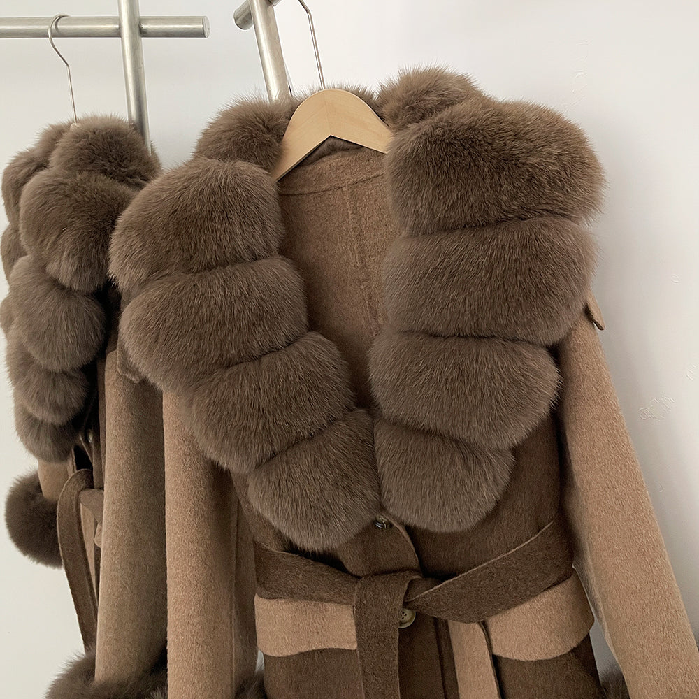 OFTBUY Patchwork Double-faced Cashmere Wool Jacket Real Fox Fur Collar Woolen Coat Female New Fashion Fur Winter Clothes Women