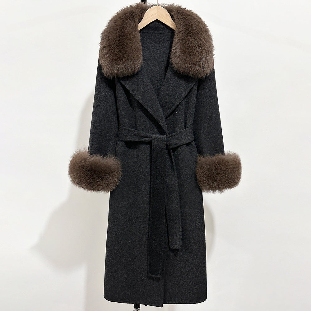 OFTBUY Fashion Warm Top Clothing Women Real Fur Wool Coat Female New Autumn Winter Wool Jacket with Natural Fur Collar and Cuffs