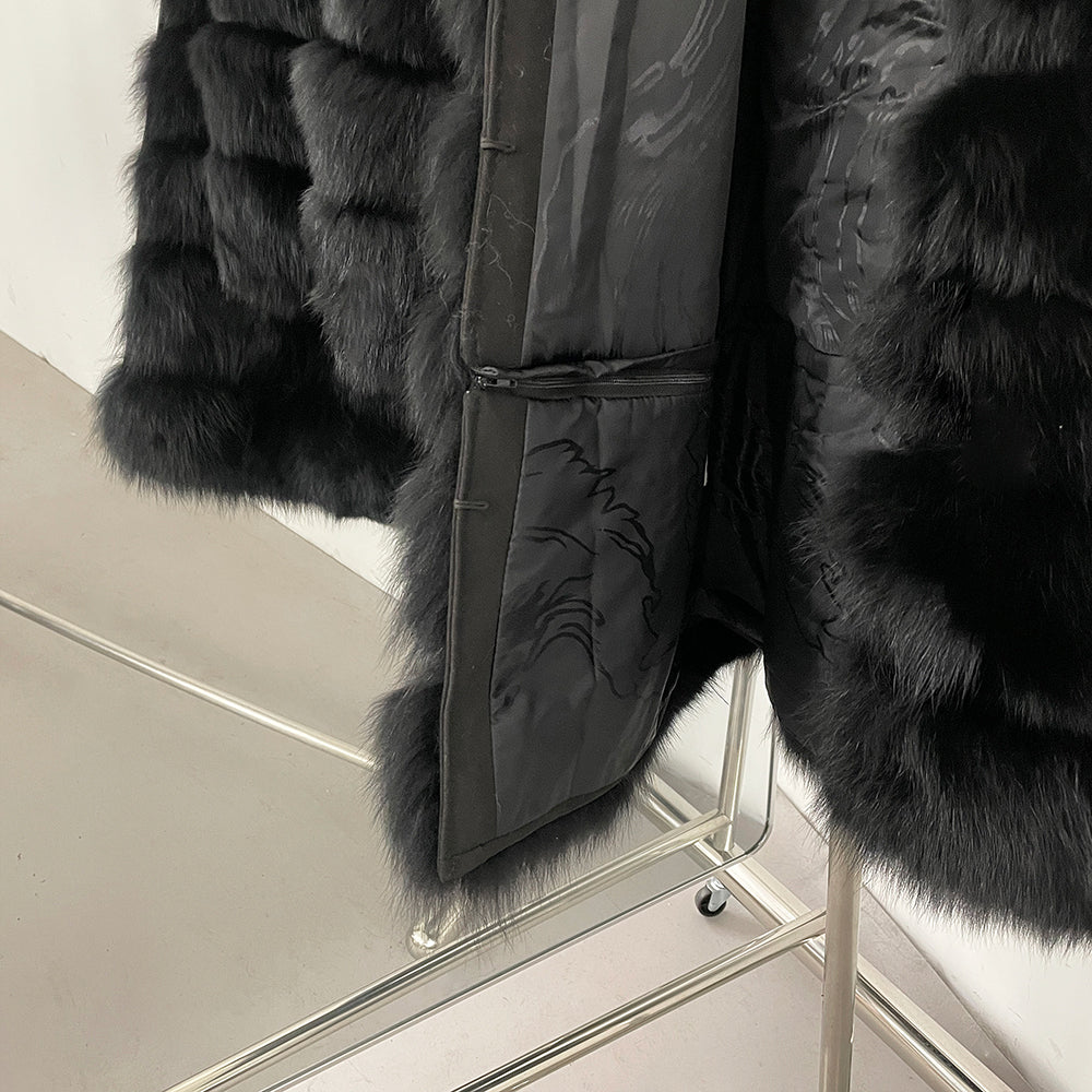 OFTBUY Luxury 100% Real Fox Fur Coat - Mid-Length Winter Tiered Fur Jacket for Women