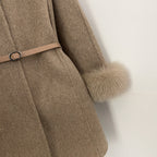 OFTBUY New Women's Wool Coat with Real Fox Fur Collar Cuffs Hooded Belted Waist Warm Winter Elegant Fashion Outerwear