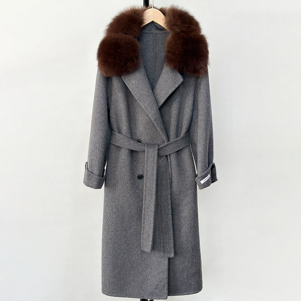 OFTBUY Natural Real Fox Fur Collar Women New Autumn Winter Loose Cashmere Wool Blends Coat Long Woolen Jacket Outerwear
