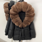 OFTBUY Thick Warm Mid-Long Puffer Coat Real Fox Fur Collar White Duck Down Coat Female Loose Warm Hooded Parkas With Belt