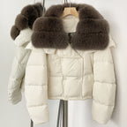 OFTBUY New Short Winter Clothing Women Thickened Warm Fluffy Raccoon Fur Puffer Jacket Female Real Fox Fur Collar Down Coat