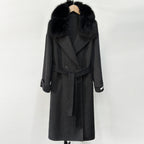 OFTBUY Natural Real Fox Fur Collar Women New Autumn Winter Loose Cashmere Wool Blends Coat Long Woolen Jacket Outerwear