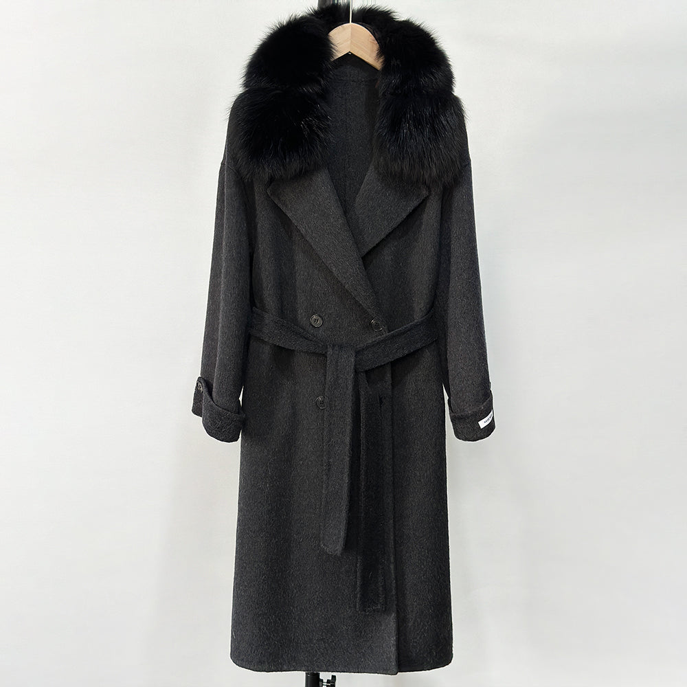 OFTBUY Natural Real Fox Fur Collar Women New Autumn Winter Loose Cashmere Wool Blends Coat Long Woolen Jacket Outerwear
