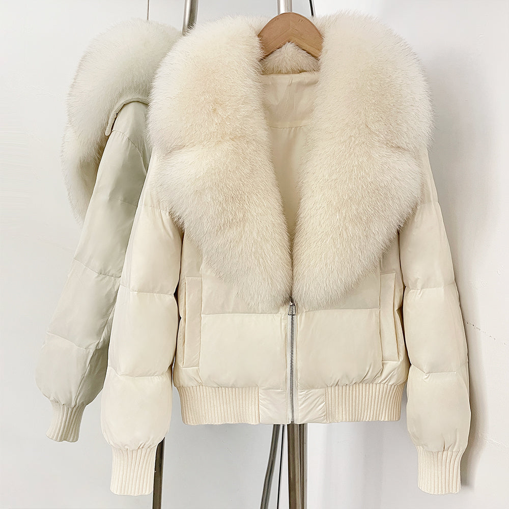 OFTBUY Zipper Luxury Warm Winter New Women's Puffer Jacket with Real Fox Fur Collar Fashion Outerwear Duck Down Coat Female