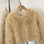 OFTBUY Faux Fur Coat for Women Fur Fluffy Autumn Short Fur Coat Eco-friendly Warm Female New Winter Jacket Long Sleeves O-neck