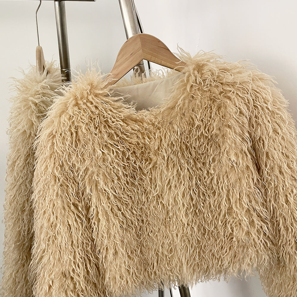OFTBUY Faux Fur Coat for Women Fur Fluffy Autumn Short Fur Coat Eco-friendly Warm Female New Winter Jacket Long Sleeves O-neck