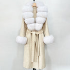 OFTBUY Fashion Warm Woolen Jacket with Real Fox Fur Collar and Cuffs New Autumn Winter Wool Clothing Women Long Belt Outerwear