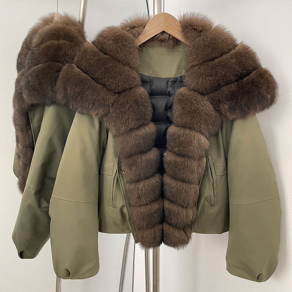 OFTBUY Short Thickened Warm Natural Fur Collar Down Coat Female Winter Long Sleeve Top Clothes Women Luxury Puffer Jacket