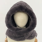 OFTBUY Thick Warm Windproof Natural Rabbit Fur Hat with Scarf Women New Winter Cute Cycling Cap Child Fluffy Rea Fur Neckerchief