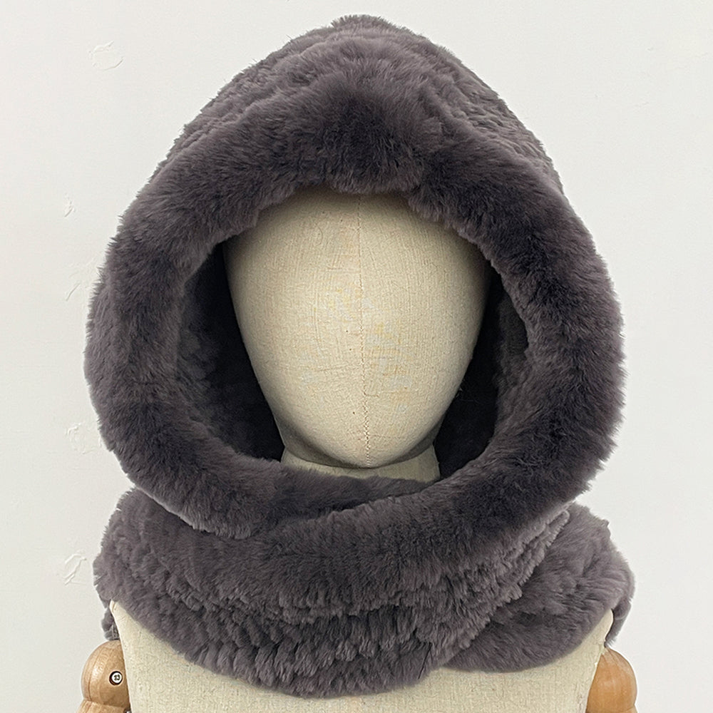 OFTBUY Thick Warm Windproof Natural Rabbit Fur Hat with Scarf Women New Winter Cute Cycling Cap Child Fluffy Rea Fur Neckerchief