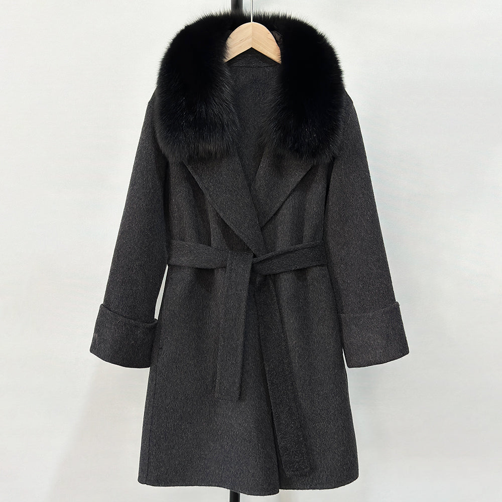 OFTBUY Fashion Female Luxury Cashmere Wool Jacket Autumn Winter Warm Natural Fox Fur Collar Women's Woolen Blends Coat