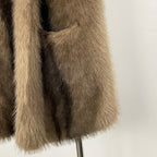 OFTBUY Luxury Long-Line Faux Fur Gilet - Premium Vegan Fox Fur Sleeveless Overcoat with Oversized Shawl Collar