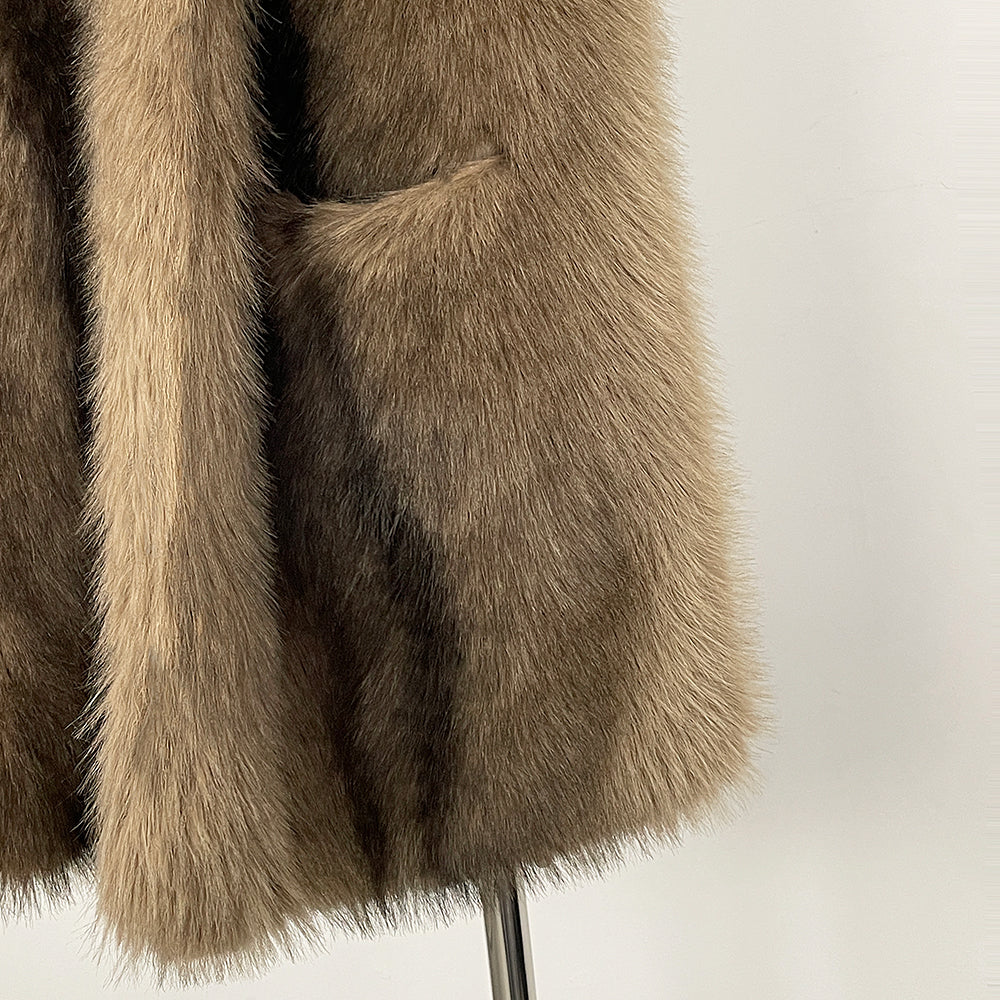 OFTBUY Luxury Long-Line Faux Fur Gilet - Premium Vegan Fox Fur Sleeveless Overcoat with Oversized Shawl Collar