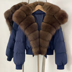 OFTBUY New Winter Real Fox Fur Hooded 90% White Duck Down Jacket Women Short Loose Puffer Coat Female Thicken Parkas