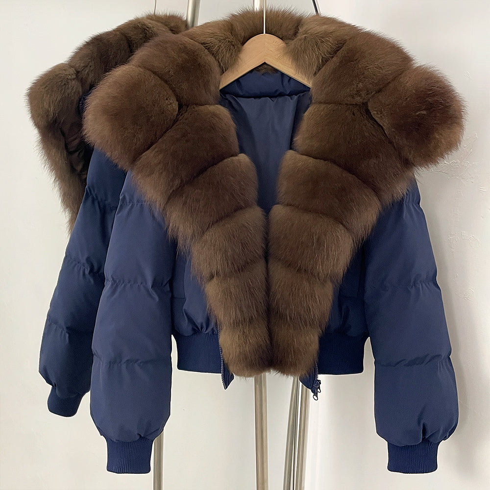 OFTBUY New Winter Real Fox Fur Hooded 90% White Duck Down Jacket Women Short Loose Puffer Coat Female Thicken Parkas