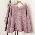 OFTBUY New Spring Autumn Loose Sequins Clothes Women Flowers Bow Knit Pullovers Jacket Female Real Fox Fur Back-length Sweater