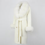 OFTBUY Winter Jacket Women Long Natural Wool Blends Cashmere Real Fur Coat Double Breasted Belt Warm Streetwear New Fashion