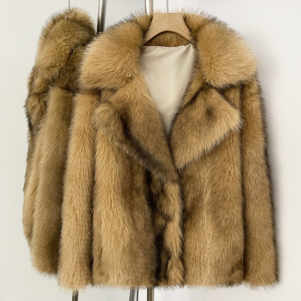 OFTBUY Chic Oversized Lapel Faux Fur Jacket - Premium Vegan Fur Winter Coat with Soft Texture