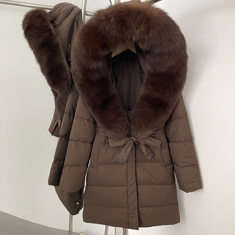 OFTBUY New Winter Genuine Fox Fur Hooded Puffer Coat Women Women's White Duck Down Jacket Outerwear Female Fashion Parkas