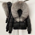 OFTBUY Hooded Thickened Warm Fluffy Puffer Jacket Women New Winter Real Fox Fur Top Clothing Natural Fur White Duck Down Coat