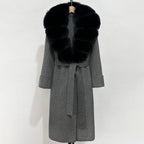OFTBUY Long Belt 100% Wool Coat with Real Fox Fur Collar Warm Natural Fur Woolen Jacket Female New Autumn Winter Clothing Women