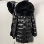 OFTBUY New Hood Collar Luxury Warm Winter Women's Shiny Puffer Jacket with Real Raccoon Fox Fur Outerwear Duck Down Coat Female