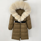 OFTBUY New Natural Thick Warm Duck Down Coat Female Long Winter Jacket Women Real Big Fox Fur Collar Belt Loose Puffer Parka