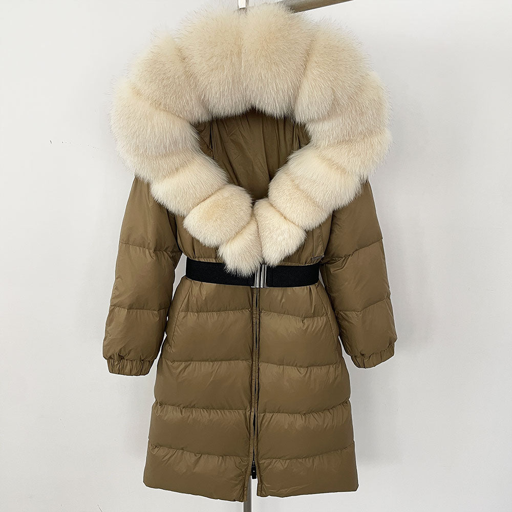 OFTBUY New Natural Thick Warm Duck Down Coat Female Long Winter Jacket Women Real Big Fox Fur Collar Belt Loose Puffer Parka