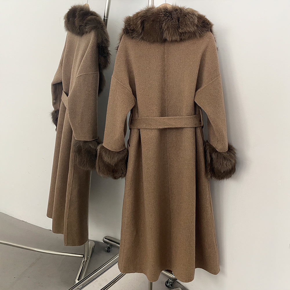 OFTBUY New Autumn Winter Long Top Clothes Irregularity Real Fox Fur Collar and Cuffs Wool Jacket Female Natural Fur Woolen Coat