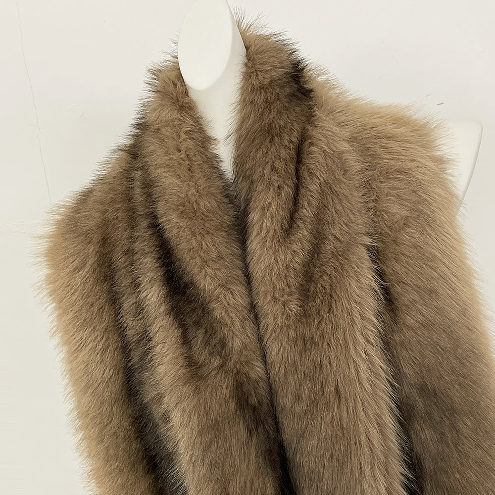 OFTBUY Luxury Long-Line Faux Fur Gilet - Premium Vegan Fox Fur Sleeveless Overcoat with Oversized Shawl Collar