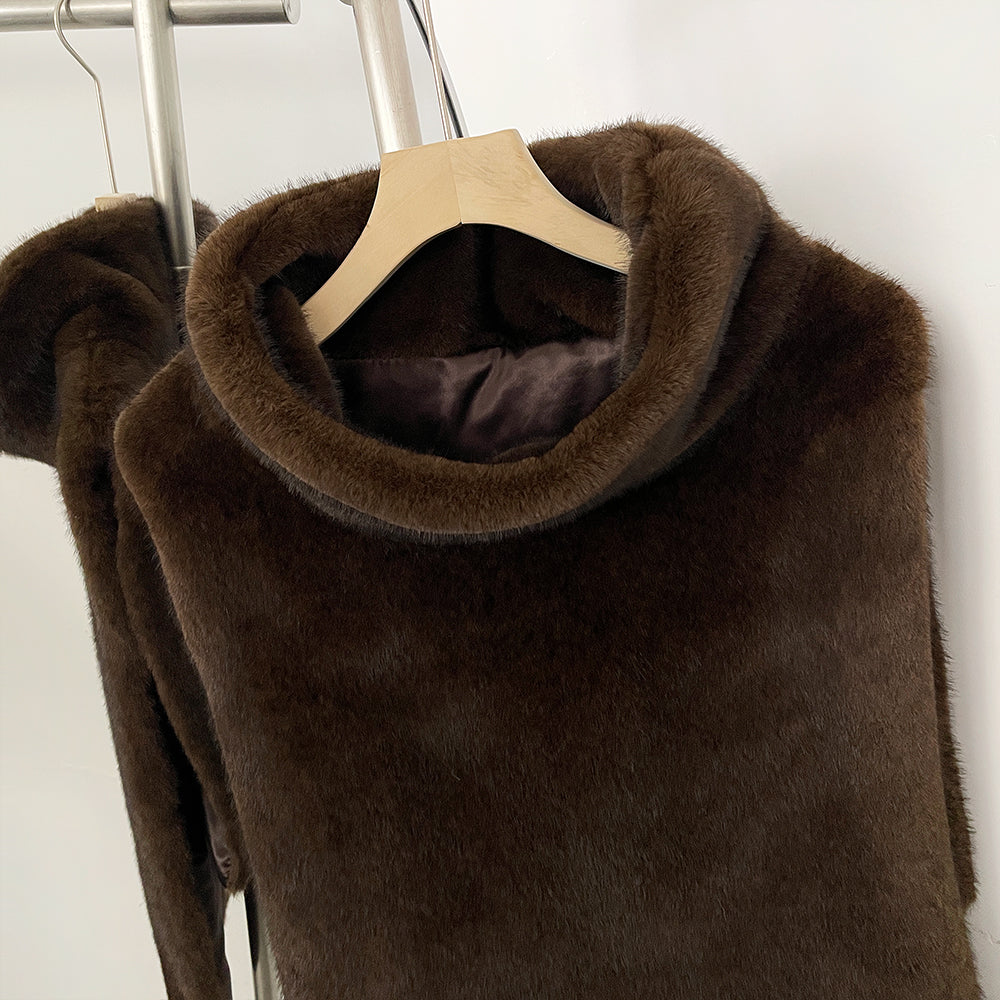 OFTBUY New Women's Faux Fur Sleeveless Gilet with Turtleneck Collar Soft Warm Beige Outerwear Winter Clothes Women Fashion Coats