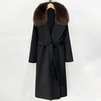 OFTBUY New Autumn Winter Long Clothing Women Fashion Warm Wool Coat with Real Fox Fur Collar Belt Elegant Woolen Jcacket Female