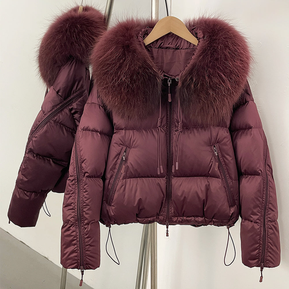 OFTBUY Designer Real Fox Fur Duck Down Jacket Female New Warm Thicken Autumn Winter Coat Women Zipper Reality Fur Puffer Clothes