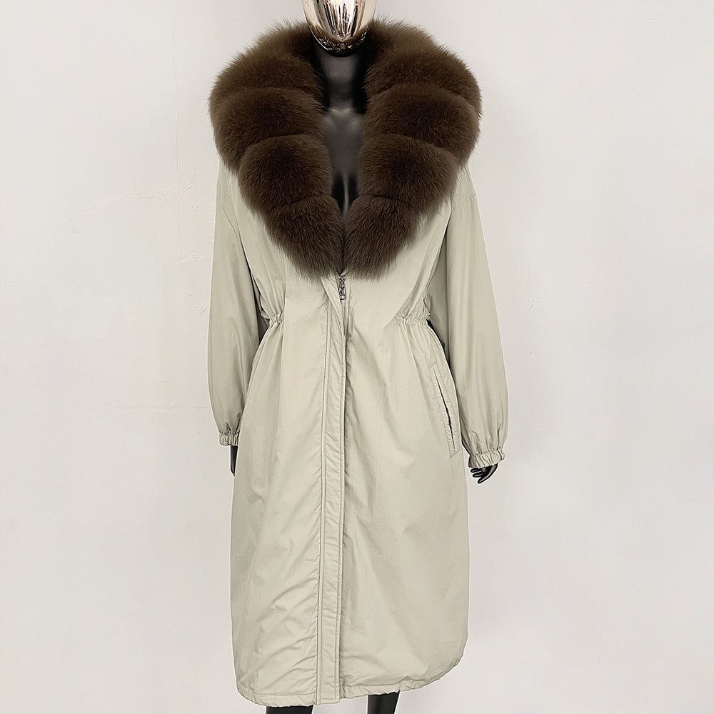 OFTBUY New Zipper Autumn Winter Clothes Women Natural Fox Fur Collar Goose Down Coat Long Warm Thickened Real Fur Puffer Jacket
