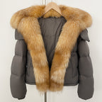 OFTBUY Ultra-Luxury 90% Duck Down Puffer Jacket with Oversized Real Fox & Raccoon Fur Collar