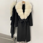 OFTBUY Belted Elegant Warm Outerwear Coat Female Women's Luxury Double-Faced Wool Jacket Winter Oversized Real Fox Fur Collar