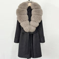 OFTBUY Natural Real Fox Fur Wool Blends Coat Women New Belt Pocket Winter Jacket Female Loose Woolen Outerwear Streetwear