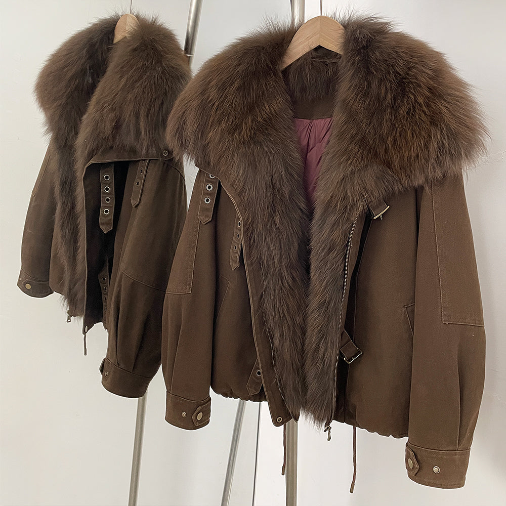 OFTBUY 100% Cotton Natural Fur Duck Down Coat Female New Winter Thick Warm Clothes Women Loose Real Fox Fur Puffer Jacket Lady