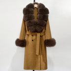 OFTBUY Wholesale New Autumn Winter Clothes Long Natural Woolen Coat Women Fashion Warm 100% Wool Real Fox Fur Jacket Overcoat