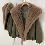 OFTBUY Luxury Oversized Real Fox Fur Collar Duck Down Cropped Jacket - 90% Duck Down Fill Winter Puffer Coat